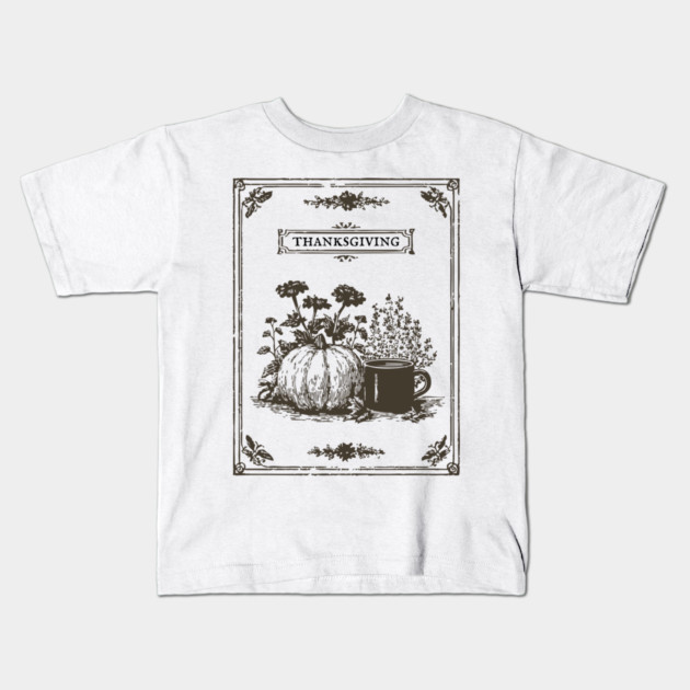 Vintage Botanical Thanksgiving Harvest Still Life Kids T-Shirt by TuncGK