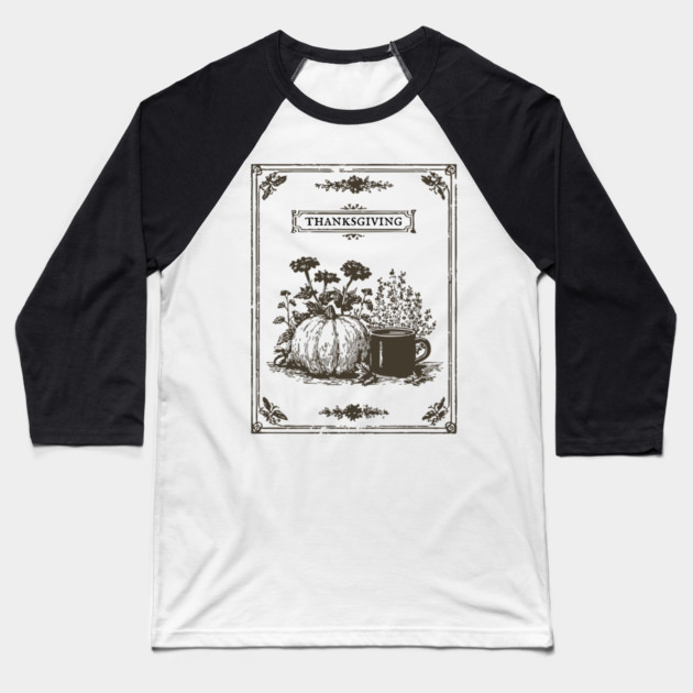 Vintage Botanical Thanksgiving Harvest Still Life Baseball T-Shirt by TuncGK