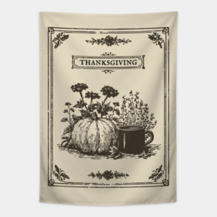 Vintage Botanical Thanksgiving Harvest Still Life Tapestry
