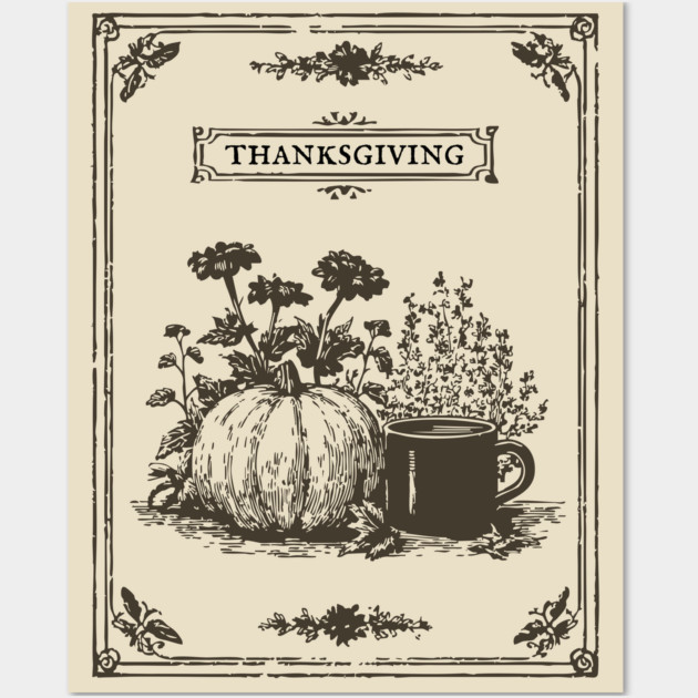 Vintage Botanical Thanksgiving Harvest Still Life Wall Art by TuncGK