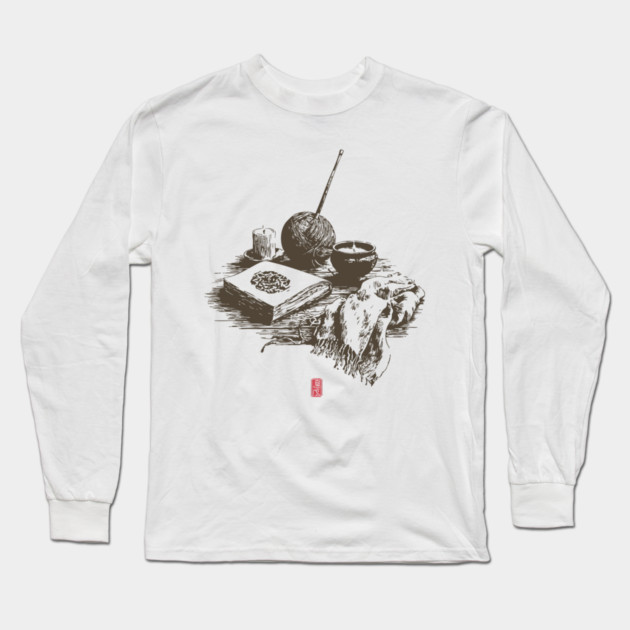 Candlelit Evening of Knitting and Crafting Still Life Long Sleeve T-Shirt by TuncGK