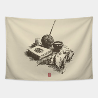 Candlelit Evening of Knitting and Crafting Still Life Tapestry