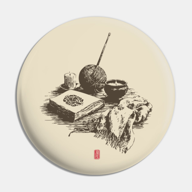 Candlelit Evening of Knitting and Crafting Still Life Pin by TuncGK