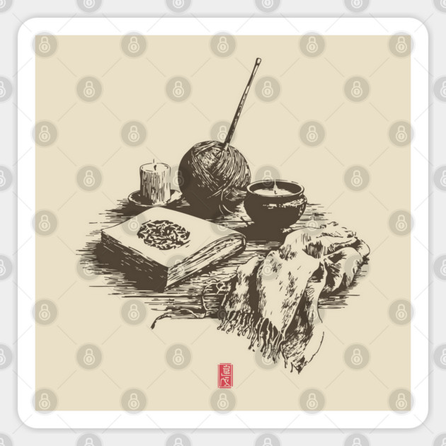 Candlelit Evening of Knitting and Crafting Still Life Sticker by TuncGK