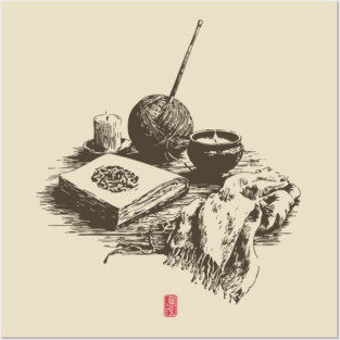 Candlelit Evening of Knitting and Crafting Still Life Posters and Art