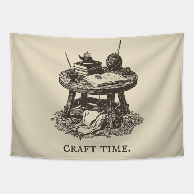 The Alchemist's Crafting Table Arcane Illustration Tapestry by TuncGK