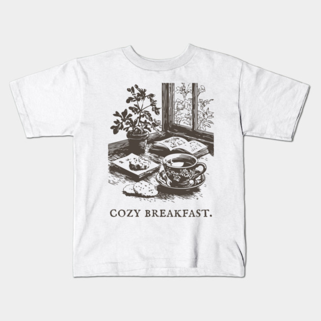 Cozy Breakfast on a Rainy Window Morning Kids T-Shirt by TuncGK