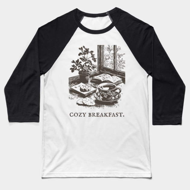 Cozy Breakfast on a Rainy Window Morning Baseball T-Shirt by TuncGK