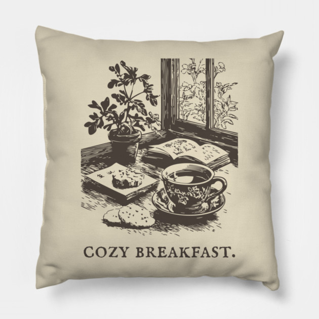 Cozy Breakfast on a Rainy Window Morning Pillow by TuncGK