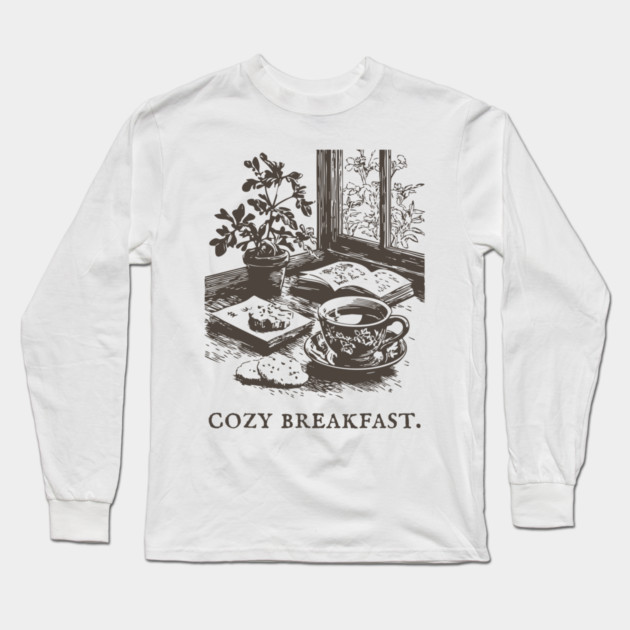 Cozy Breakfast on a Rainy Window Morning Long Sleeve T-Shirt by TuncGK