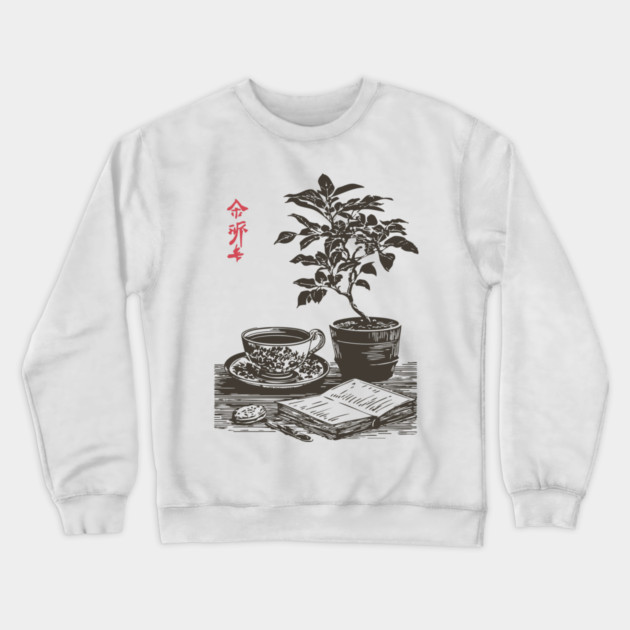 Mindful Morning Tea and Journaling with a Houseplant Crewneck Sweatshirt by TuncGK