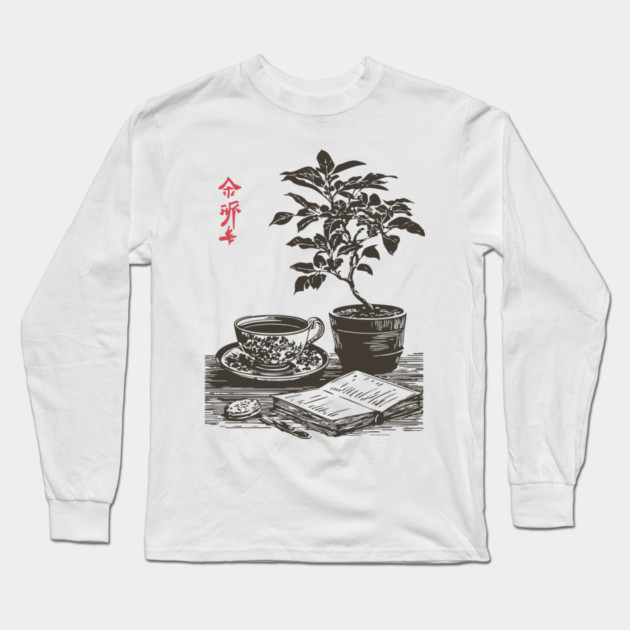 Mindful Morning Tea and Journaling with a Houseplant Long Sleeve T-Shirt by TuncGK