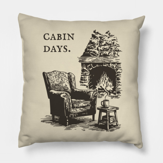 Rustic Cabin Days by a Roaring Stone Fireplace Pillow by TuncGK