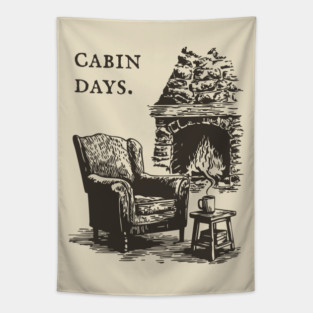 Rustic Cabin Days by a Roaring Stone Fireplace Tapestry