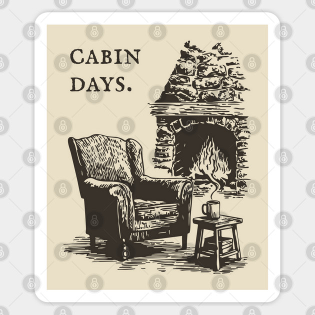 Rustic Cabin Days by a Roaring Stone Fireplace Sticker by TuncGK