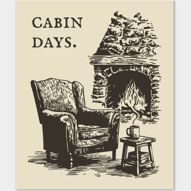 Rustic Cabin Days by a Roaring Stone Fireplace Wall Art by TuncGK