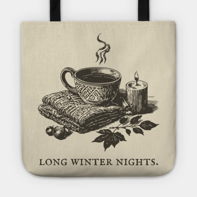 Cozying Up for Long Winter Nights with Tea and a Candle Tote by TuncGK