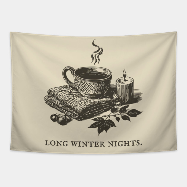 Cozying Up for Long Winter Nights with Tea and a Candle Tapestry by TuncGK