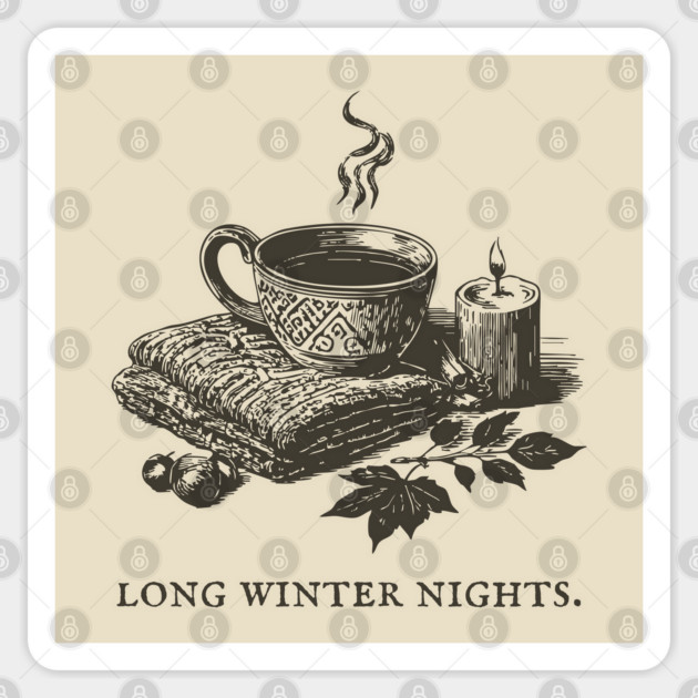Cozying Up for Long Winter Nights with Tea and a Candle Sticker by TuncGK