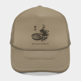 Just Roll With It Funny Cinnamon Roll and Coffee Pun Hat