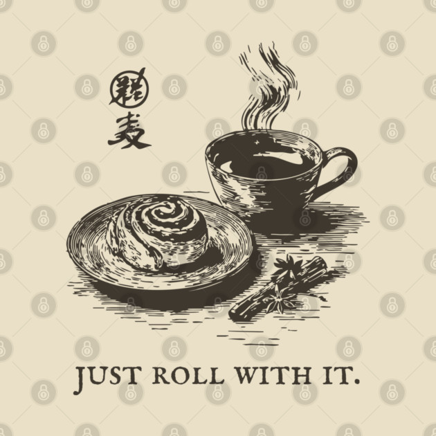Just Roll With It Funny Cinnamon Roll and Coffee Pun by TuncGK
