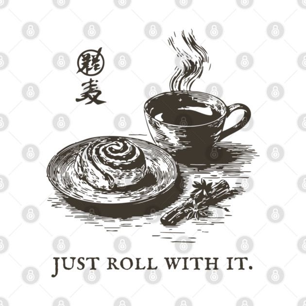 Just Roll With It Funny Cinnamon Roll and Coffee Pun by TuncGK
