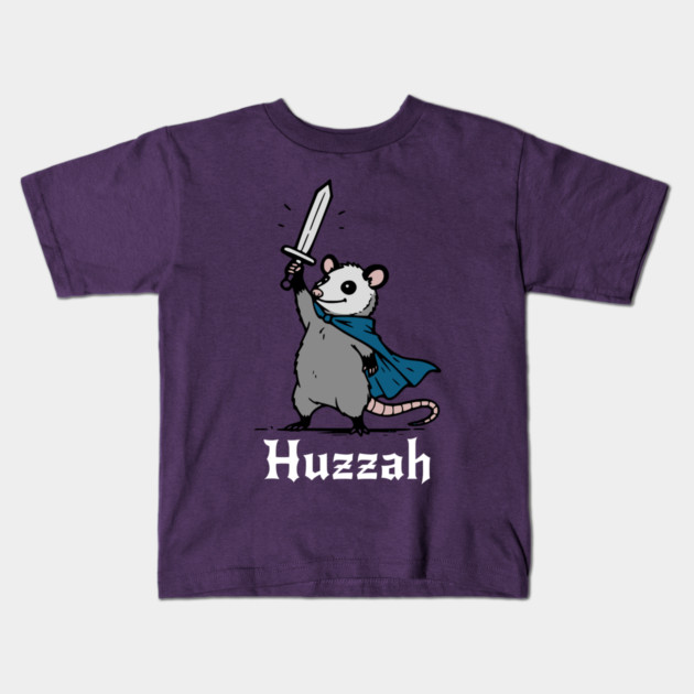 Cute Possum Knight Sends up a Cheer: Huzzah! Kids T-Shirt by Luxinda