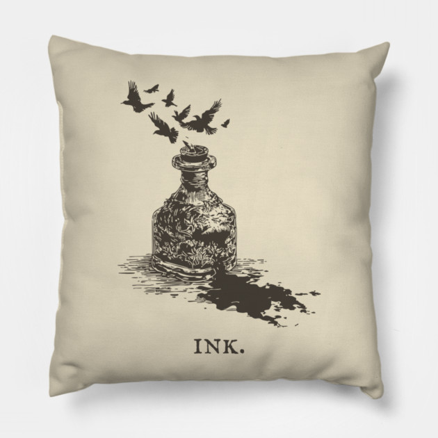 Vintage Inkwell Illustration for Writers and Poets Pillow by TuncGK