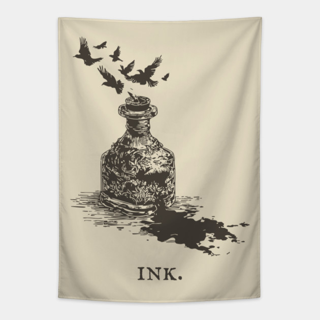Vintage Inkwell Illustration for Writers and Poets Tapestry by TuncGK