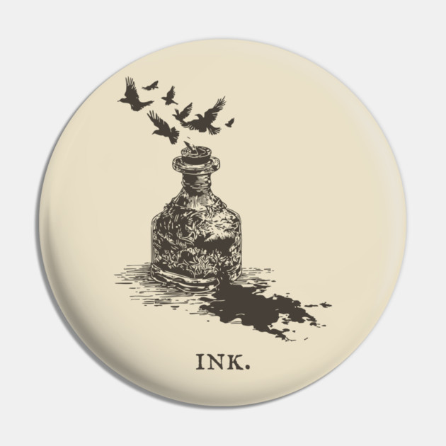 Vintage Inkwell Illustration for Writers and Poets Pin by TuncGK