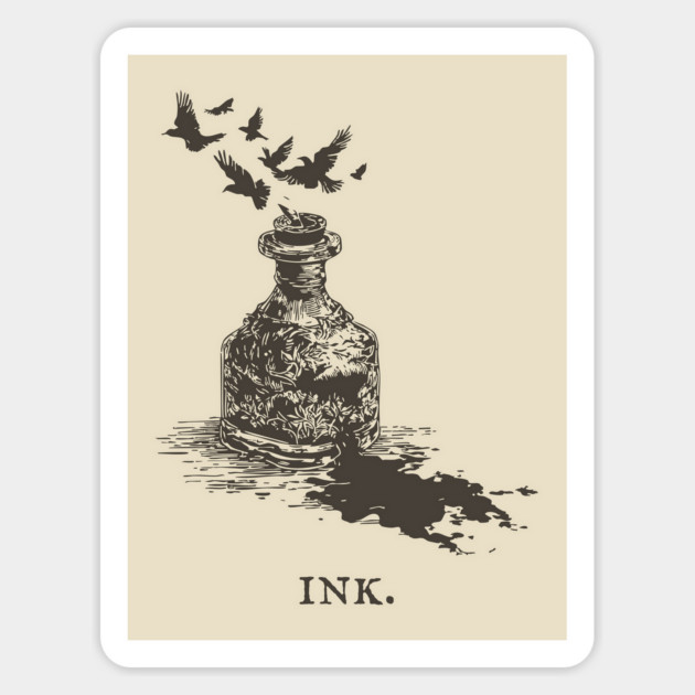 Vintage Inkwell Illustration for Writers and Poets Magnet by TuncGK