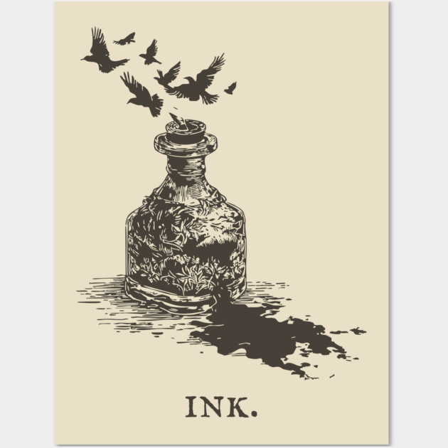 Vintage Inkwell Illustration for Writers and Poets Wall Art by TuncGK