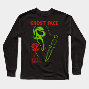 Ghost Face Horror Mask – Neon Green Halloween Slasher Long Sleeve T-Shirt