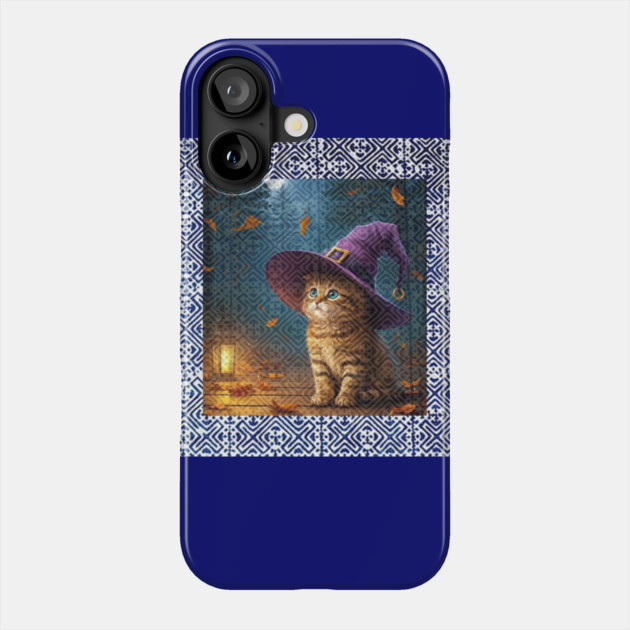 Tribal Whiskers in Moonlit Glow – Halloween Cat with Hmong Spirit Phone Case by Pimcolle
