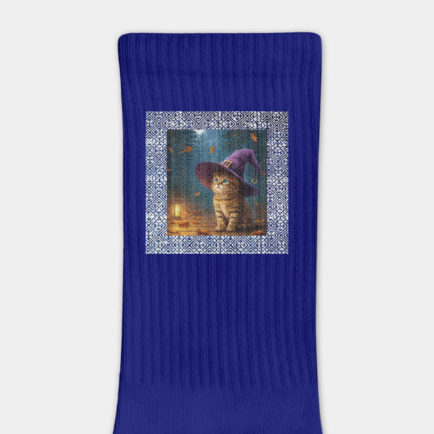 Tribal Whiskers in Moonlit Glow – Halloween Cat with Hmong Spirit by Pimcolle