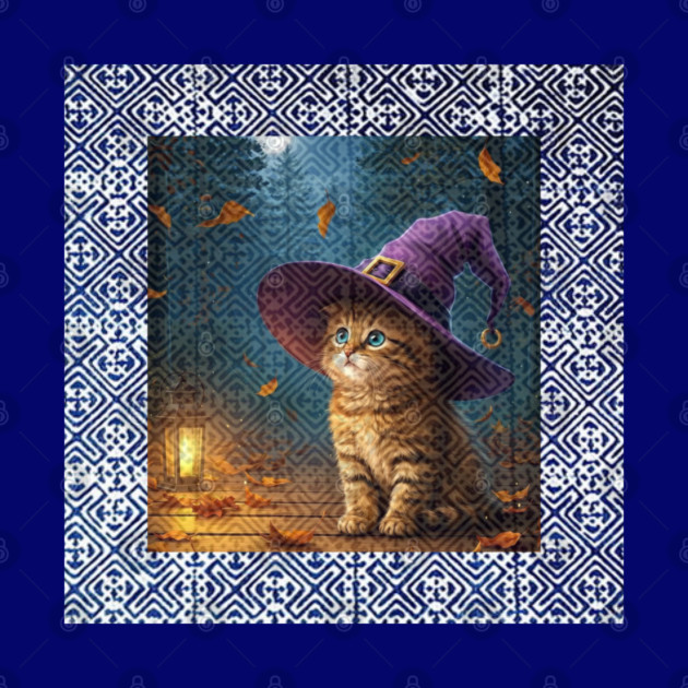 Tribal Whiskers in Moonlit Glow – Halloween Cat with Hmong Spirit by Pimcolle