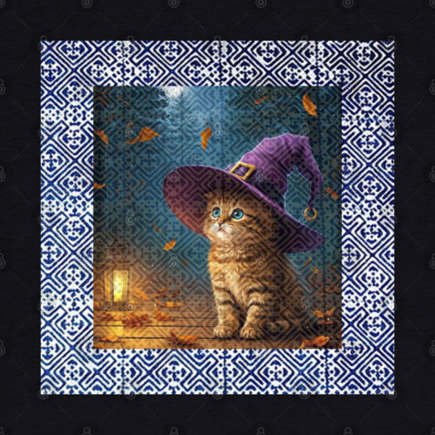 Tribal Whiskers in Moonlit Glow – Halloween Cat with Hmong Spirit by Pimcolle