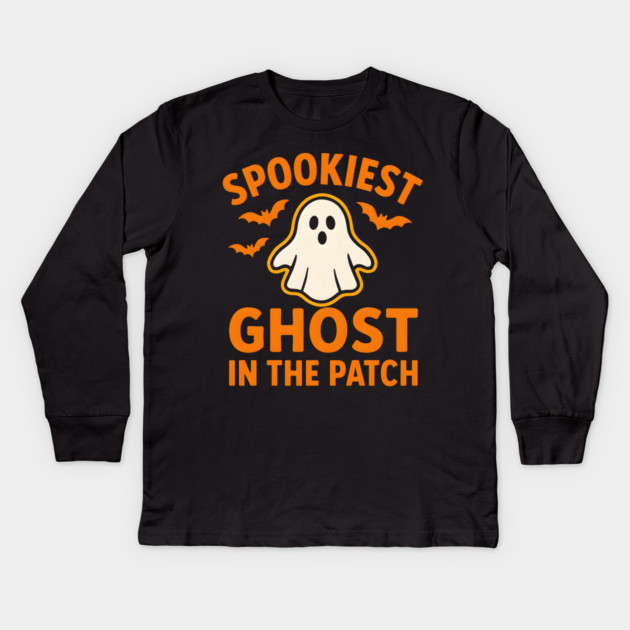 Spookiest Ghost in the Patch Funny Halloween Costume Graphic Kids Long Sleeve T-Shirt by MakerMind8.2