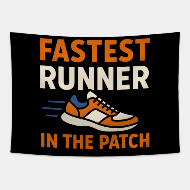 Fastest Runner in the Patch Funny Pumpkin Halloween Graphic Tapestry by MakerMind8.2