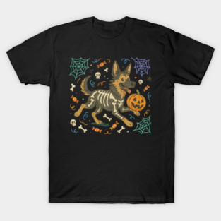 German Shepherd Skeleton – Spooky Halloween Pup T-Shirt