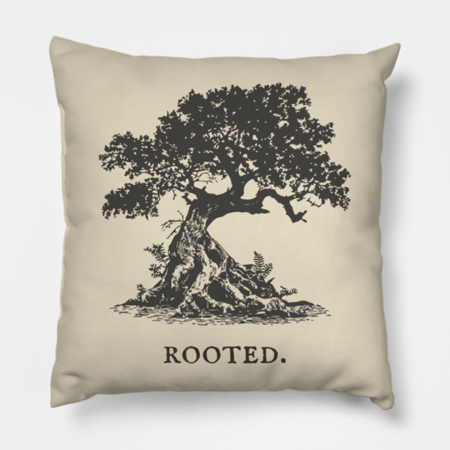 Ancient Oak Tree of Life Vintage Nature Illustration Pillow by TuncGK