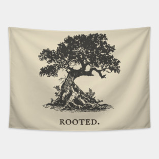 Ancient Oak Tree of Life Vintage Nature Illustration Tapestry