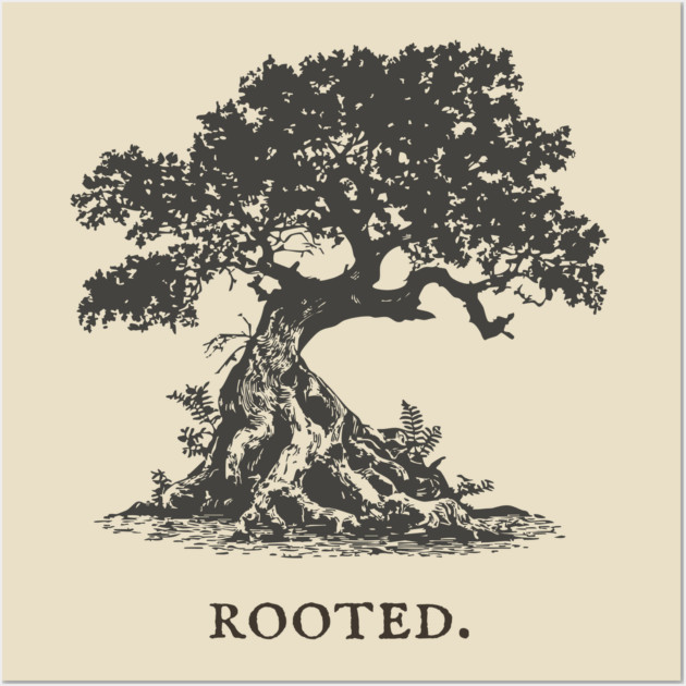 Ancient Oak Tree of Life Vintage Nature Illustration Wall Art by TuncGK