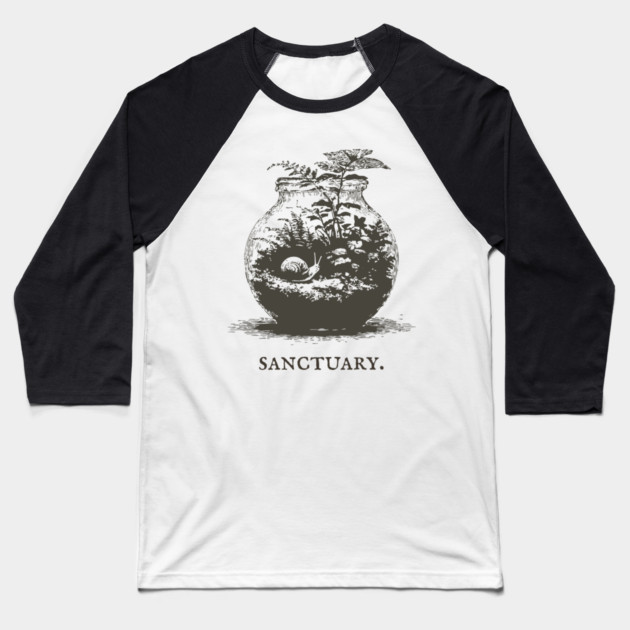 Cozy Terrarium Sanctuary with Snail Illustration Baseball T-Shirt by TuncGK