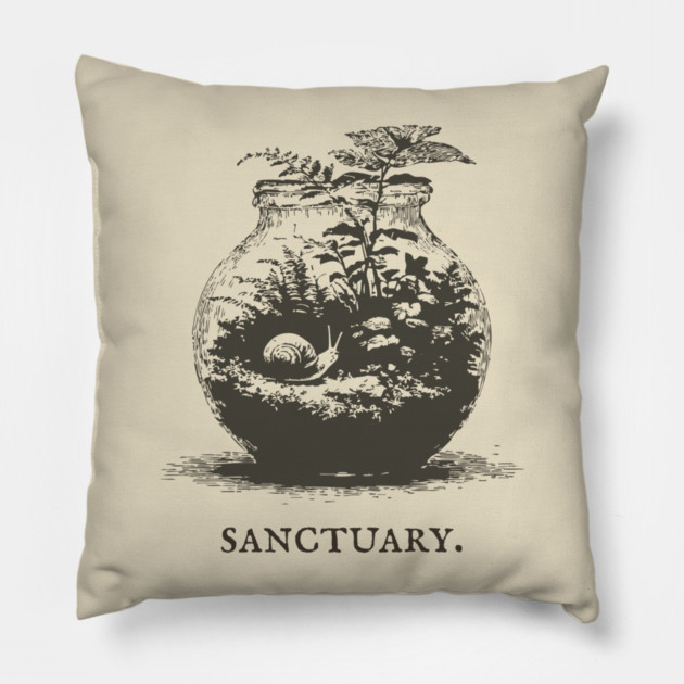 Cozy Terrarium Sanctuary with Snail Illustration Pillow by TuncGK