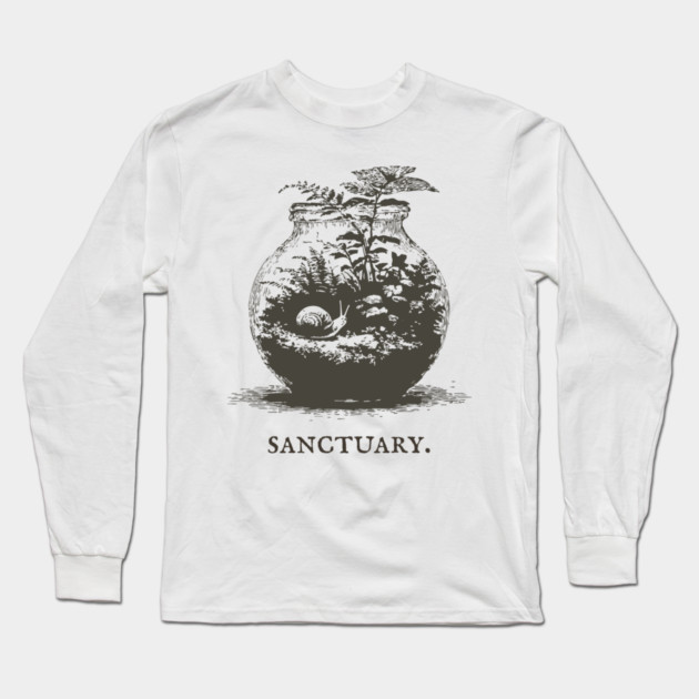 Cozy Terrarium Sanctuary with Snail Illustration Long Sleeve T-Shirt by TuncGK