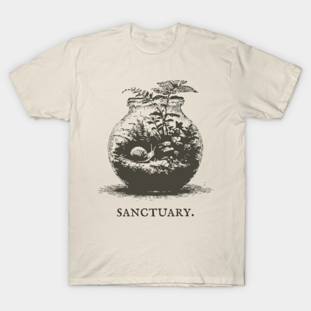 Cozy Terrarium Sanctuary with Snail Illustration T-Shirt by TuncGK