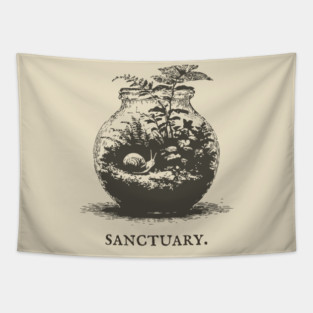 Cozy Terrarium Sanctuary with Snail Illustration Tapestry