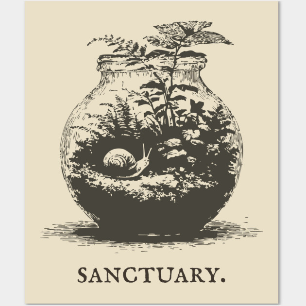 Cozy Terrarium Sanctuary with Snail Illustration Wall Art by TuncGK