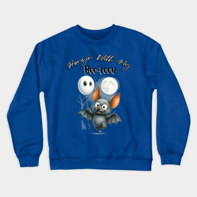 Cute Halloween Bat with Boo Balloon – Spooky Fun Design Crewneck Sweatshirt by Kathy Hawke